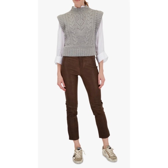 Veronica Beard Sweaters - Veronica Beard Pinkett Gray Mélange Pointelle Mock Neck Sweater Vest Womens L